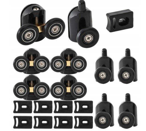 Komplet 8 rolek do kabiny prysznicowej kółka 23mm czarne, rolka