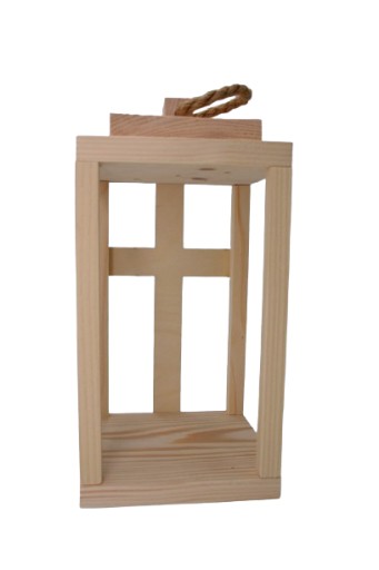 Lampion Drewniany Naturalny 37 cm XXL z krzyżem