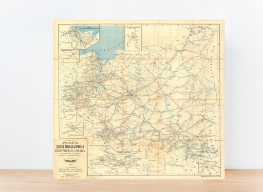 Stara MAPA Polski 1938 siec kolejowa 100x87cm