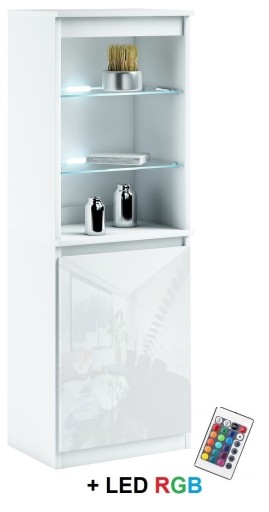 032-020 WITRYNA LED/1d + oświetlenie RGB - BIAŁY mat / POŁYSK