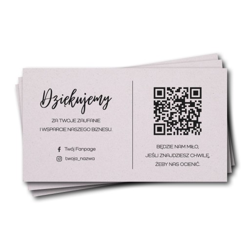 Podziękowanie za zakup z kodem QR gotowy szablon, jasno różowe 250g 100 szt