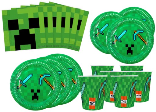 Zestaw Talerzyki Kubki Serwetki Minecraft Piksele