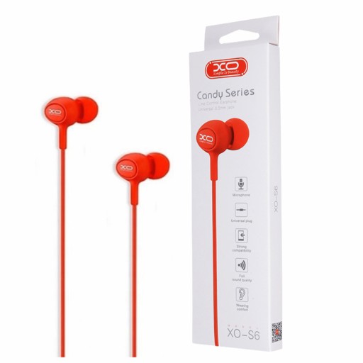 XO Słuchawki z mikrofonem przewodowe mini jack 3,5mm czerwone do smartfona