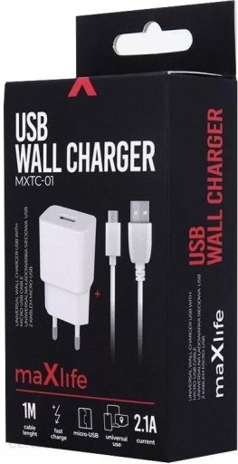 ŁADOWARKA SIECIOWA MAXLIFE MXTC-01+KABEL MICRO-USB