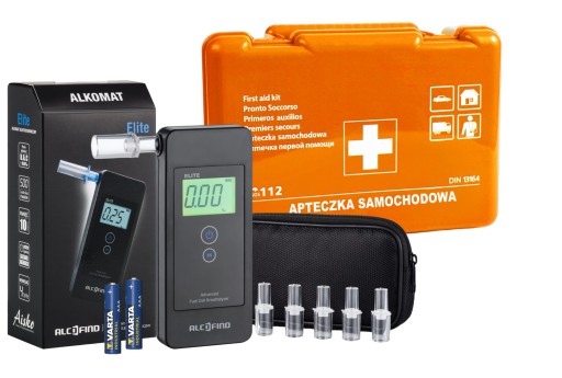 Alkomat AlcoFind Elite + kalibracje, pokrowiec i apteczka samochodowa