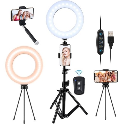LAMPA PIERŚCIENIOWA LED SELFIE STATYWA 43-110cm