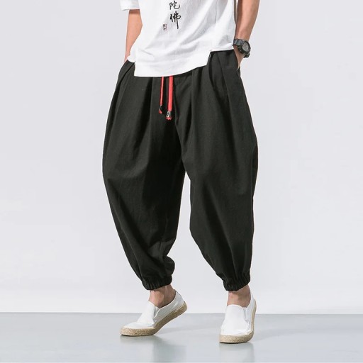 Spring Men Loose Harem Pants Chinese Linen Sweatpa