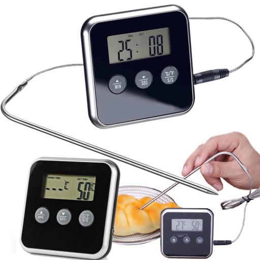 CYFROWY TERMOMETR Z TERMO SONDĄ DO PIECZENIA MIĘSA WĘDZARNI TIMER ALARM LCD