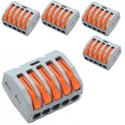 Szybkozłączka kablowa 5 p złączka 0,25-4mm² 24A 250V pomarańczowa 5szt.
