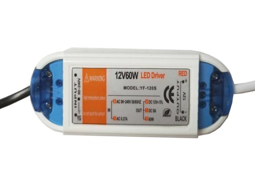 ZASILACZ MONTAŻOWY MEBLOWY TAŚMA LED 12V 5A 60W