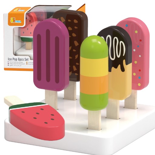 LODY DREWNIANE NA PATYKU ZESTAW STOJAK VIGA KOLOROWE PODSTAWKA 6SZT