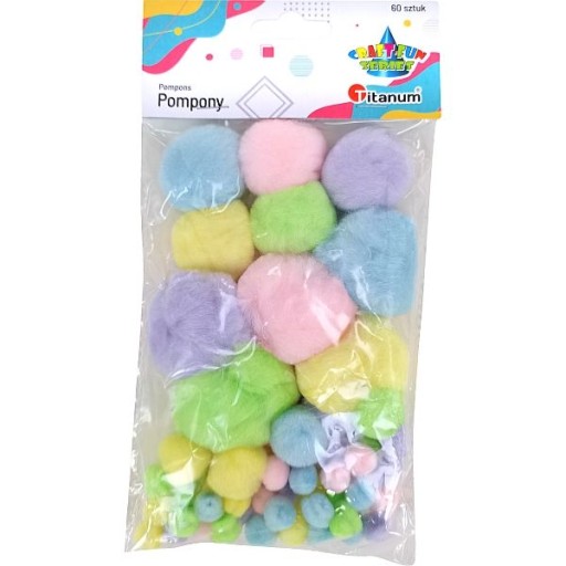 POMPONY AKRYLOWE TITANUM PASTELOWE MIX 60SZT