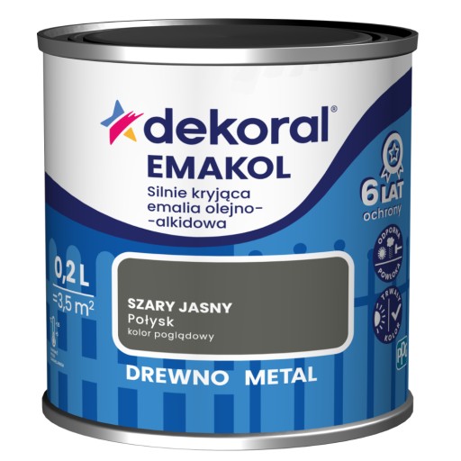Dekoral SILNIE KRYJĄCA Emalia do drewna i metalu szary jasny 0,2l