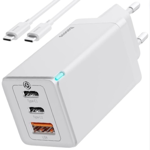 BASEUS SZYBKA ŁADOWARKA SIECIOWA / ZASILACZ 65W, 2xUSB-C + USB, PD QC 4.0
