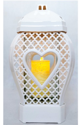 znicz lampion Glamour Serce Ażur biały 29 cm