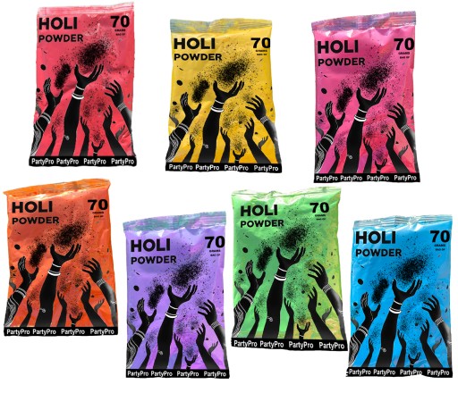 Kolorowy PROSZEK HOLI Festiwal mix Kolorów bezpieczny spieralny 70g x 70op