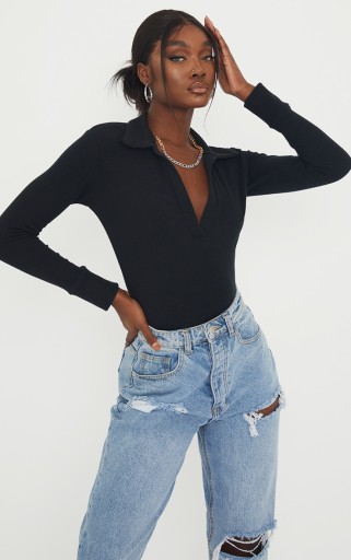 PRETTYLITTLETHING CZARNE SWETERKOWE BODY Z DŁUGIM RĘKAWEM R.44 A508093