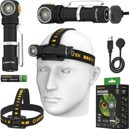 LATARKA CZOŁOWA WIZARD C2 PRO AKU USB LED WIELOFUNKCYJNA 3w1 2500 lm MAGNET