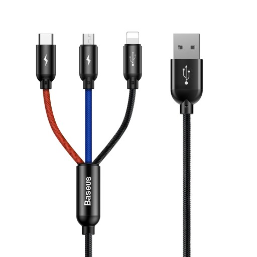 BASEUS MOCNYPRZEWÓD KABEL USB 3W1 DO IPHONE MICRO TYP-C COMBO 3.5A 30CM