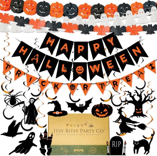 DEKORACJA NA HALLOWEEN ZESTAW BANER WISZĄCE OZDOBY DEKORACJE GIRLANDA