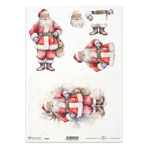 PAPIER RYŻOWY do decoupage A4 ITD-R2484 Święty Mikołaj, efekt 3D