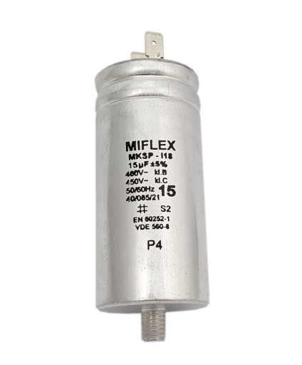 Kondensator rozruchowy silnika 15uF 450V MIFLEX MKSP-I18 metalowy