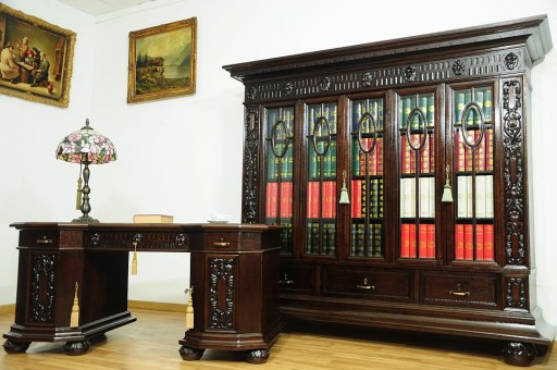 WYJĄTKOWY ANTYCZNY 100-LETNI KOMPLET BOBLIOTEKA I BIURKO PO RENOWACJI !!!