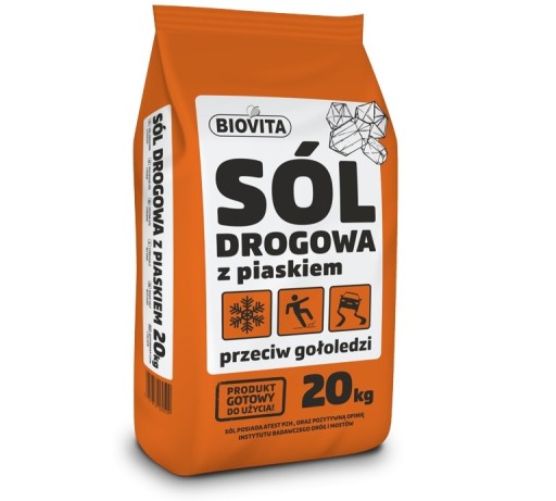 SÓL DROGOWA Z PIASKIEM NA ŚNIEG LÓD GOŁOLEDŹ 20KG