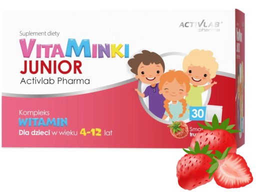 VitaMinki JUNIOR truskawka witaminy dla dzieci (vibovit) ACTIVLAB 30 sasz