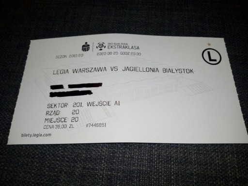 Bilet Legia Warszawa - Jagiellonia 29.08.2020