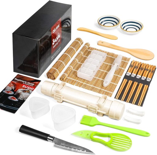 ZESTAW MASZYNKA DO ROBIENIA SUSHI Z ROLKA MATA AKCESORIA DO SUSHI - 22SZT