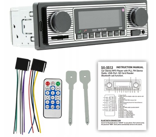 STYL RETRO RADIO SAMOCHODOWE BLUETOOTH USB MIKROFO