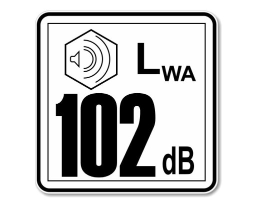 Naklejka LWA 102 dB oznaczenie mocy poziomu hałasu