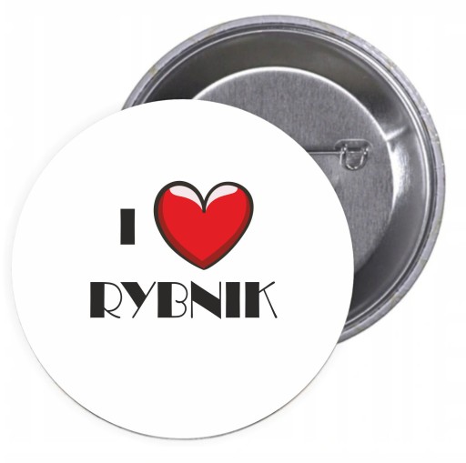 Przypinki buttony I LOVE RYBNIK z grafiką HIT
