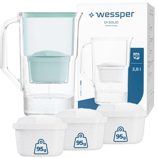 Dzbanek filtrujący Wessper D1 SOLID 2,8l miętowy + wkład aquamax 4szt.