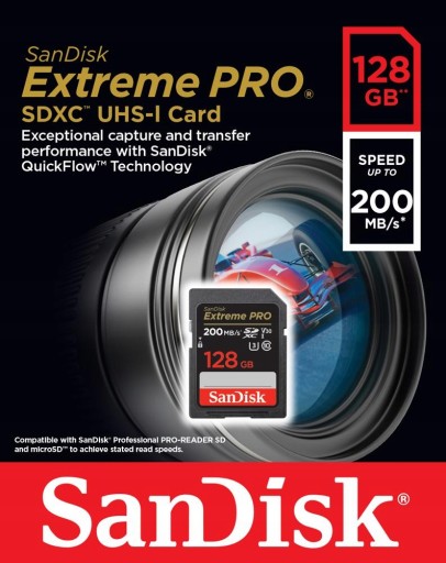 SANDISK EXTREME PRO SDXC 128 GB 200/90 MB/s UHS-I
