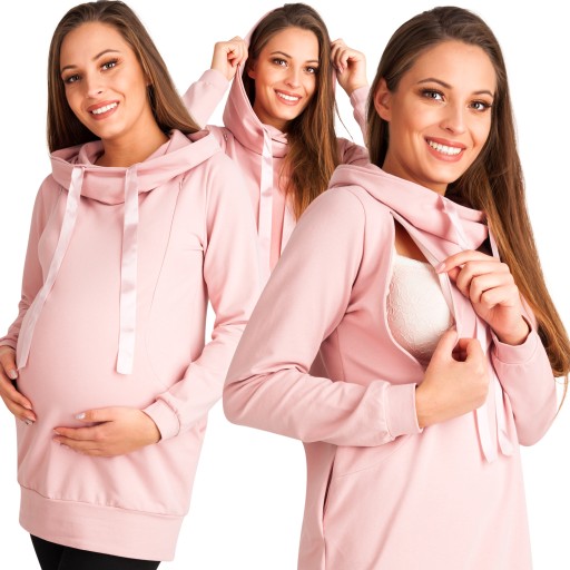 BLUZA CIAŻOWA DO KARMIENIA NA ZAMKI Z KAPTUREM RÓŻOWA BAWEŁNIANA XXL