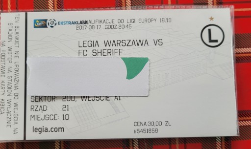 bilet Legia Warszawa - FC Sheriff