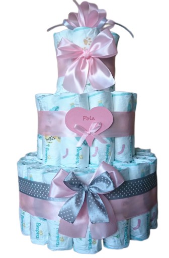 TORT Z PAMPERSÓW 2 PIELUSZEK PREZENT CHRZEST BABY SHOWER
