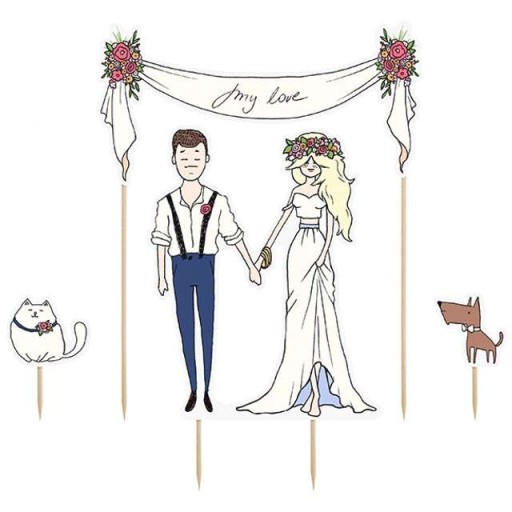 dekoracje TOPPERY na tort MY LOVE ślub wesele 4szt