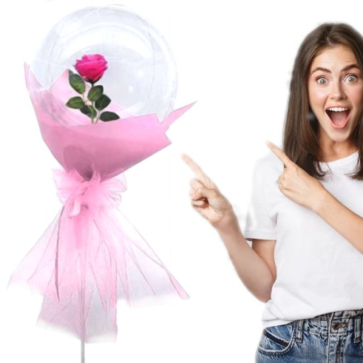 BALON Z RÓŻĄ ZE ŚWIATŁEM LED NA PREZENT WESELE
