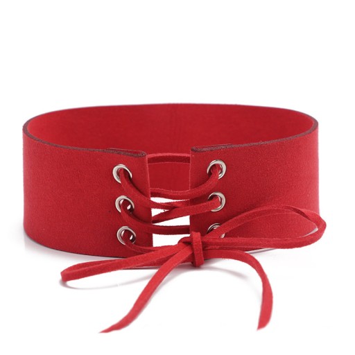 Naszyjnik Choker Czerwony Zamsz Wiązany Szeroki