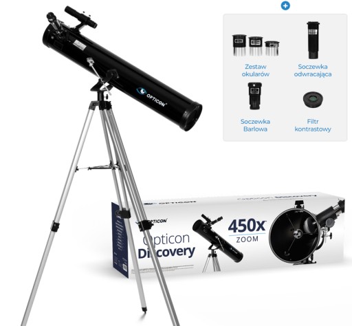 TELESKOP Astronomiczny OPTICON Discovery | Luneta 900mm ZOOM-450x | ZESTAW