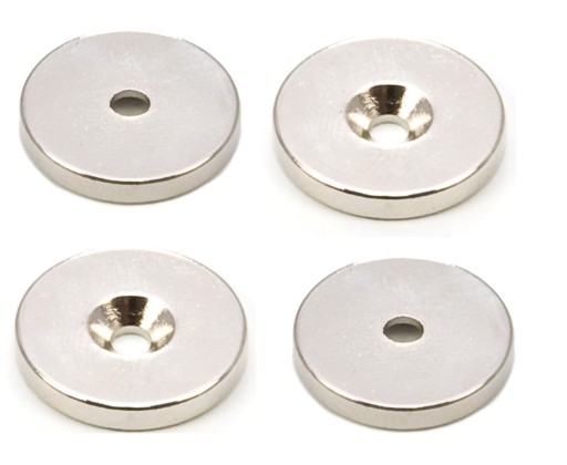 MOCNY MAGNES NEODYMOWY 18x3 mm Z OTWOREM 7/3,5 mm POD WKRĘT ZESTAW 4 SZTUK