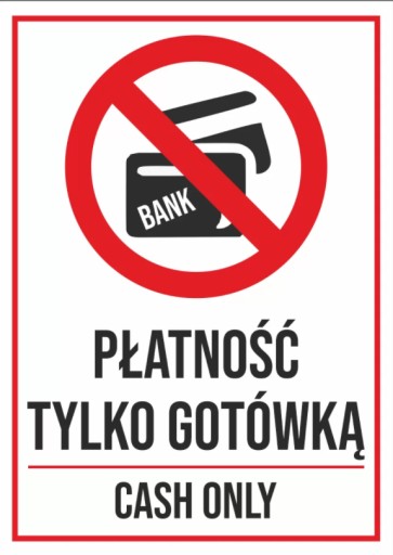 Płatność tylko gotówką TABLICZKA PCV