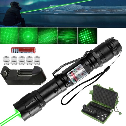 POTĘŻNY LASER ZIELONY WSKAZNIK LASEROWY WIELKA AKU + ŁADOWARKA I NAKŁADKA