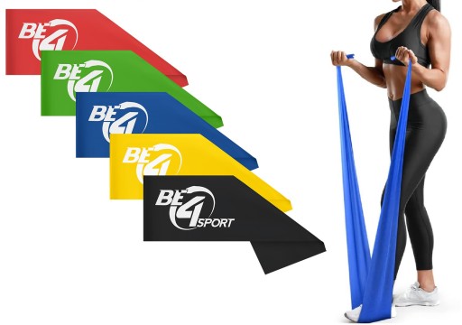 ZESTAW 5 TAŚM DO ĆWICZEŃ TRENINGU FLAT BAND REHABILITACYJNA 2M Opór 2-25kg