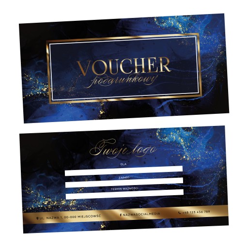 VOUCHER podarunkowy ZAPROSZENIE 50 SZT BROKAT ZŁOTO DLA SALONU BEAUTY