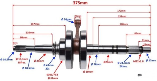 WAŁ KORBOWY + KLIN Quad ATV Yamaha YFM Bruin 250cc