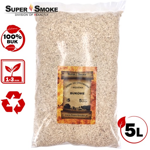 SUPER SMOKE Zrębki wędzarnicze BUK size:S (Small) 5 litrów, mocna folia